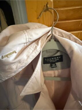 Laundry By Shelli Segal Pale Pink Trench Coat with Gold Logo Accent